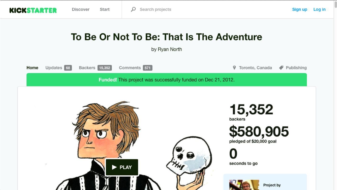 Screenshot of Kickstarter campaign
